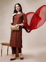 Thumbnail for Printed Kurta With Pant & Dupatta Set, Multicolor - Hiral Fashion - Distacart