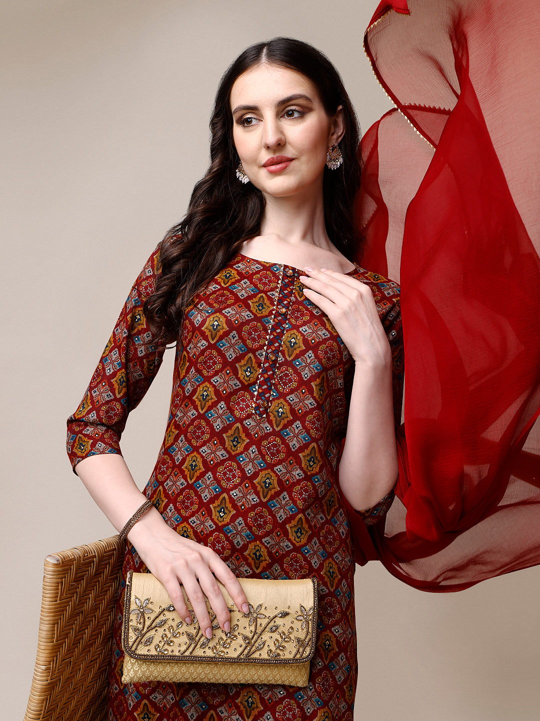 Printed Kurta With Pant & Dupatta Set, Multicolor - Hiral Fashion - Distacart