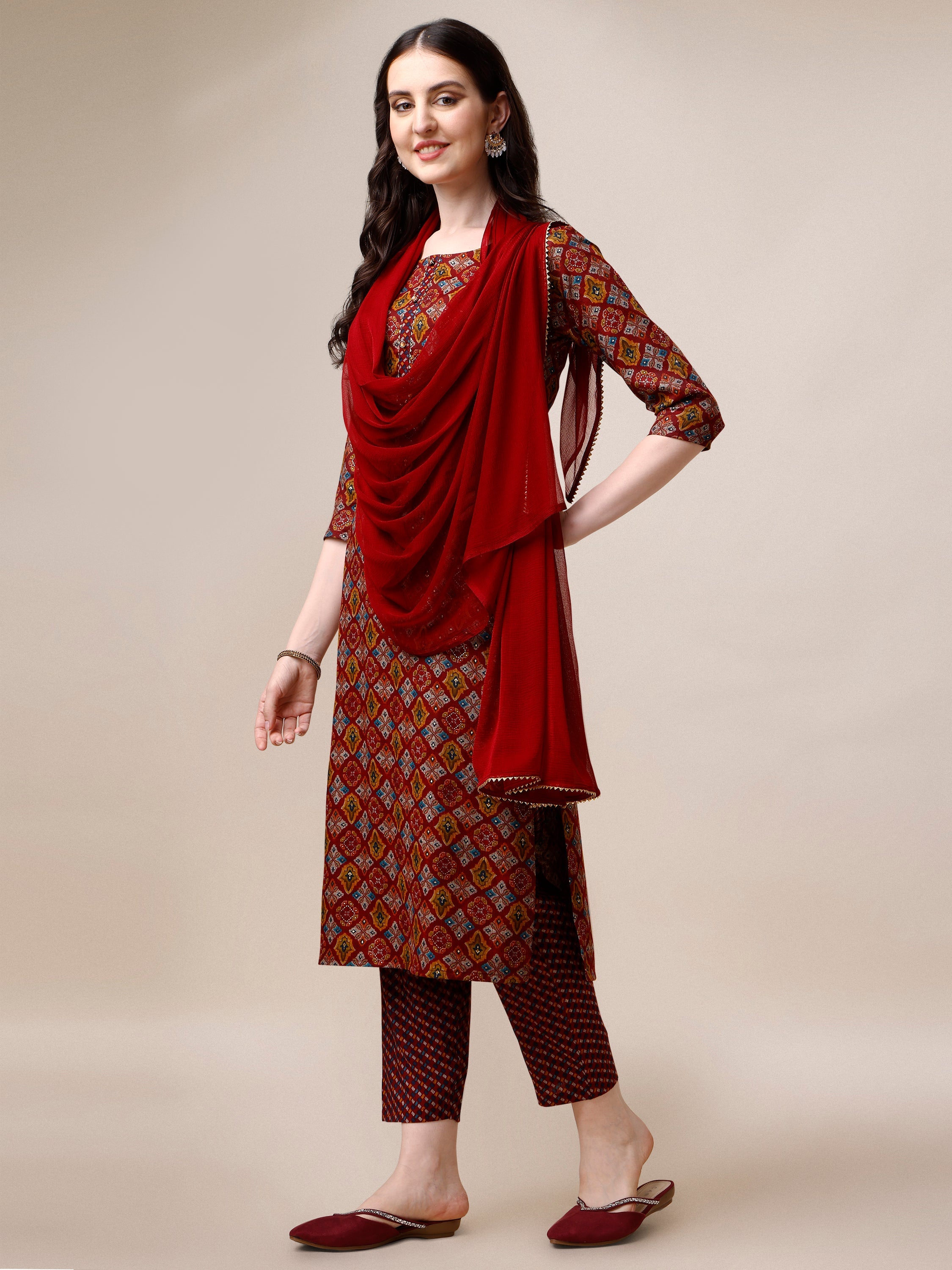 Printed Kurta With Pant & Dupatta Set, Multicolor - Hiral Fashion - Distacart