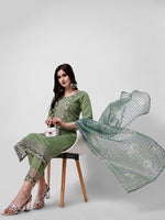 Thumbnail for Hand Embroidered Kurta With Pant And Dupatta Set Premium, Multicolor - Hiral Fashion - Distacart