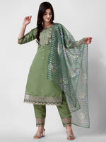 Thumbnail for Hand Embroidered Kurta With Pant And Dupatta Set Premium, Multicolor - Hiral Fashion - Distacart