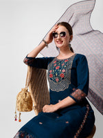 Thumbnail for Embroidered Kurta With Pant And Printed Dupatta Set, Multicolor - Hiral Fashion - Distacart