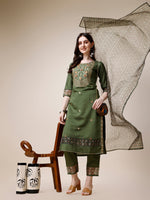 Thumbnail for Embroidered Kurta With Pant And Printed Dupatta Set, Multicolor - Hiral Fashion - Distacart