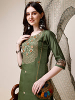 Thumbnail for Embroidered Kurta With Pant And Printed Dupatta Set, Multicolor - Hiral Fashion - Distacart