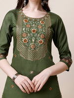 Thumbnail for Embroidered Kurta With Pant And Printed Dupatta Set, Multicolor - Hiral Fashion - Distacart