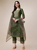 Thumbnail for Embroidered Kurta With Pant And Printed Dupatta Set, Multicolor - Hiral Fashion - Distacart