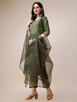 Thumbnail for Embroidered Kurta With Pant And Printed Dupatta Set, Multicolor - Hiral Fashion - Distacart