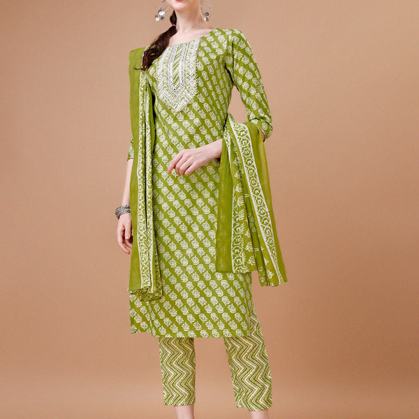 Embroidered & Floral Printed Kurta With Pant & Dupatta, Multicolor - Hiral Fashion - Distacart