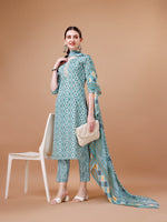 Thumbnail for Printed & Lace Yoke Embroidered Kurta With Pant & Dupatta, Multicolor - Hiral Fashion - Distacart