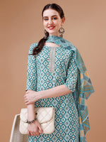 Thumbnail for Printed & Lace Yoke Embroidered Kurta With Pant & Dupatta, Multicolor - Hiral Fashion - Distacart