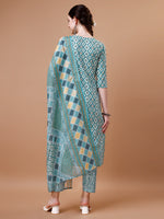 Thumbnail for Printed & Lace Yoke Embroidered Kurta With Pant & Dupatta, Multicolor - Hiral Fashion - Distacart