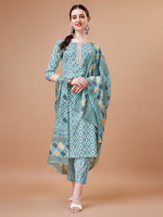 Thumbnail for Printed & Lace Yoke Embroidered Kurta With Pant & Dupatta, Multicolor - Hiral Fashion - Distacart