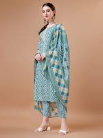 Thumbnail for Printed & Lace Yoke Embroidered Kurta With Pant & Dupatta, Multicolor - Hiral Fashion - Distacart
