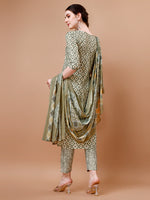 Thumbnail for Printed & Lace Yoke Embroidered Kurta With Pant & Dupatta, Multicolor - Hiral Fashion - Distacart