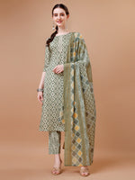 Thumbnail for Printed & Lace Yoke Embroidered Kurta With Pant & Dupatta, Multicolor - Hiral Fashion - Distacart