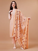 Thumbnail for Printed & Lace Yoke Embroidered Kurta With Pant & Dupatta, Multicolor - Hiral Fashion - Distacart