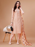 Thumbnail for Printed & Lace Yoke Embroidered Kurta With Pant & Dupatta, Multicolor - Hiral Fashion - Distacart