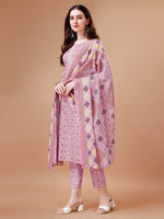 Thumbnail for Printed & Lace Yoke Embroidered Kurta With Pant & Dupatta, Multicolor - Hiral Fashion - Distacart