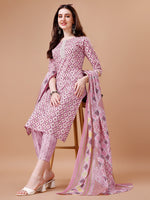 Thumbnail for Printed & Lace Yoke Embroidered Kurta With Pant & Dupatta, Multicolor - Hiral Fashion - Distacart
