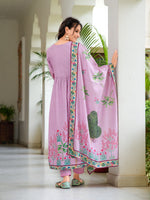 Thumbnail for Placement Printed & Embroidered Flarded Kurta With Pant & Printed Dupatta, Lavender - Hiral Fashion - Distacart