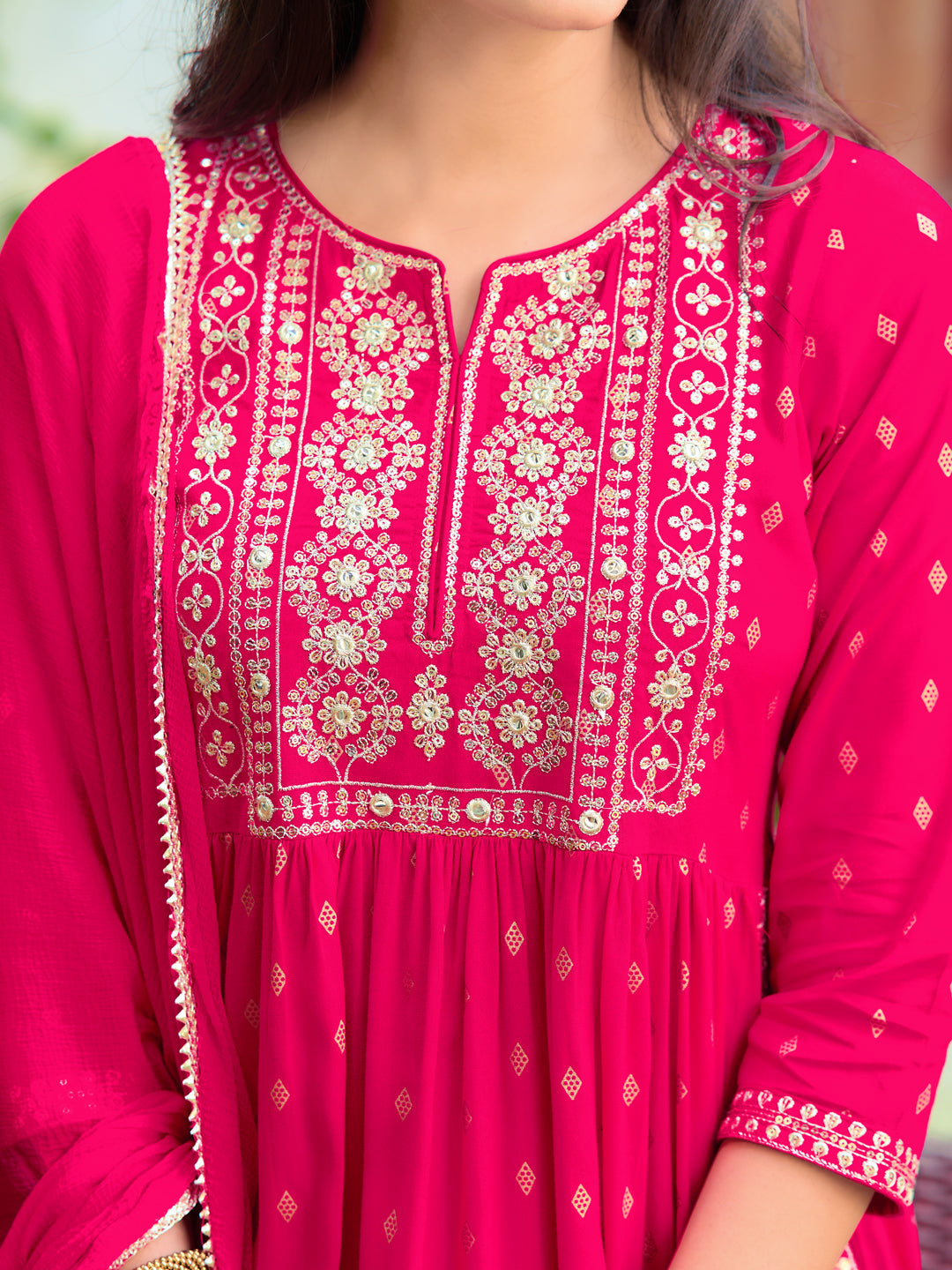 Nyra Cut Embroidered Kurta With Pant & Dupatta, Pink - Hiral Fashion - Distacart