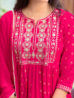 Thumbnail for Nyra Cut Embroidered Kurta With Pant & Dupatta, Pink - Hiral Fashion - Distacart