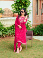 Thumbnail for Nyra Cut Embroidered Kurta With Pant & Dupatta, Pink - Hiral Fashion - Distacart