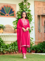 Thumbnail for Nyra Cut Embroidered Kurta With Pant & Dupatta, Pink - Hiral Fashion - Distacart