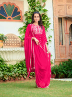 Thumbnail for Nyra Cut Embroidered Kurta With Pant & Dupatta, Pink - Hiral Fashion - Distacart