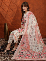 Thumbnail for Lace Detailing & Printed Kurta With Pant & Dupatta, Pink - Hiral Fashion - Distacart