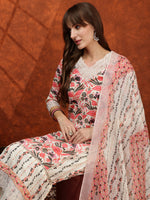 Thumbnail for Lace Detailing & Printed Kurta With Pant & Dupatta, Pink - Hiral Fashion - Distacart