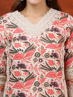 Thumbnail for Lace Detailing & Printed Kurta With Pant & Dupatta, Pink - Hiral Fashion - Distacart