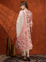 Thumbnail for Lace Detailing & Printed Kurta With Pant & Dupatta, Pink - Hiral Fashion - Distacart