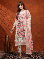 Thumbnail for Lace Detailing & Printed Kurta With Pant & Dupatta, Pink - Hiral Fashion - Distacart
