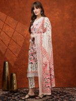 Thumbnail for Lace Detailing & Printed Kurta With Pant & Dupatta, Pink - Hiral Fashion - Distacart