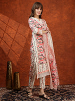 Thumbnail for Lace Detailing & Printed Kurta With Pant & Dupatta, Pink - Hiral Fashion - Distacart