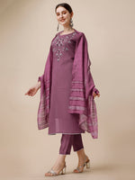 Thumbnail for Hand Embroidered Chanderi Kurta With Pant And Dupatta Set, Multicolor - Hiral Fashion - Distacart