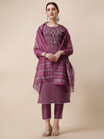 Thumbnail for Hand Embroidered Chanderi Kurta With Pant And Dupatta Set, Multicolor - Hiral Fashion - Distacart