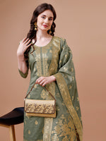 Thumbnail for Pure Banarasi Chanderi Jacquard Kurta With Pant & Dupatta Set, Multicolor - Hiral Fashion - Distacart