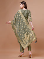 Thumbnail for Pure Banarasi Chanderi Jacquard Kurta With Pant & Dupatta Set, Multicolor - Hiral Fashion - Distacart
