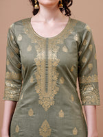 Thumbnail for Pure Banarasi Chanderi Jacquard Kurta With Pant & Dupatta Set, Multicolor - Hiral Fashion - Distacart