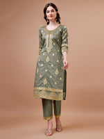 Thumbnail for Pure Banarasi Chanderi Jacquard Kurta With Pant & Dupatta Set, Multicolor - Hiral Fashion - Distacart