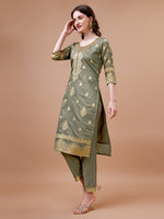 Thumbnail for Pure Banarasi Chanderi Jacquard Kurta With Pant & Dupatta Set, Multicolor - Hiral Fashion - Distacart