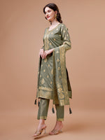 Thumbnail for Pure Banarasi Chanderi Jacquard Kurta With Pant & Dupatta Set, Multicolor - Hiral Fashion - Distacart