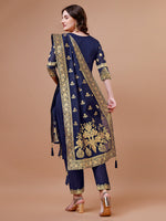 Thumbnail for Pure Banarasi Chanderi Jacquard Kurta With Pant & Dupatta Set, Multicolor - Hiral Fashion - Distacart
