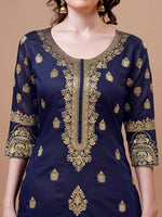 Thumbnail for Pure Banarasi Chanderi Jacquard Kurta With Pant & Dupatta Set, Multicolor - Hiral Fashion - Distacart