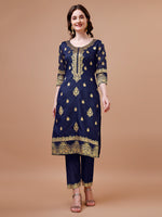 Thumbnail for Pure Banarasi Chanderi Jacquard Kurta With Pant & Dupatta Set, Multicolor - Hiral Fashion - Distacart