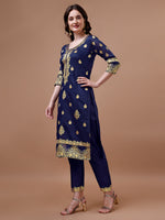 Thumbnail for Pure Banarasi Chanderi Jacquard Kurta With Pant & Dupatta Set, Multicolor - Hiral Fashion - Distacart