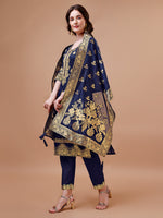 Thumbnail for Pure Banarasi Chanderi Jacquard Kurta With Pant & Dupatta Set, Multicolor - Hiral Fashion - Distacart