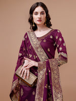 Thumbnail for Pure Banarasi Chanderi Jacquard Kurta With Pant & Dupatta Set, Multicolor - Hiral Fashion - Distacart